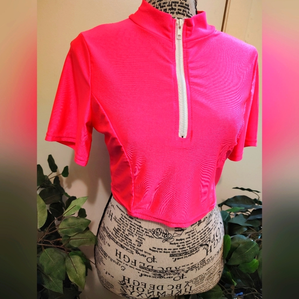 Vibrant Pink Half-Zip Women's Top